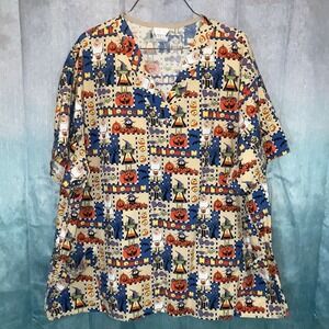 Halloween Womens Scrub Top Uniform Size 2XL Fundamental White Swan